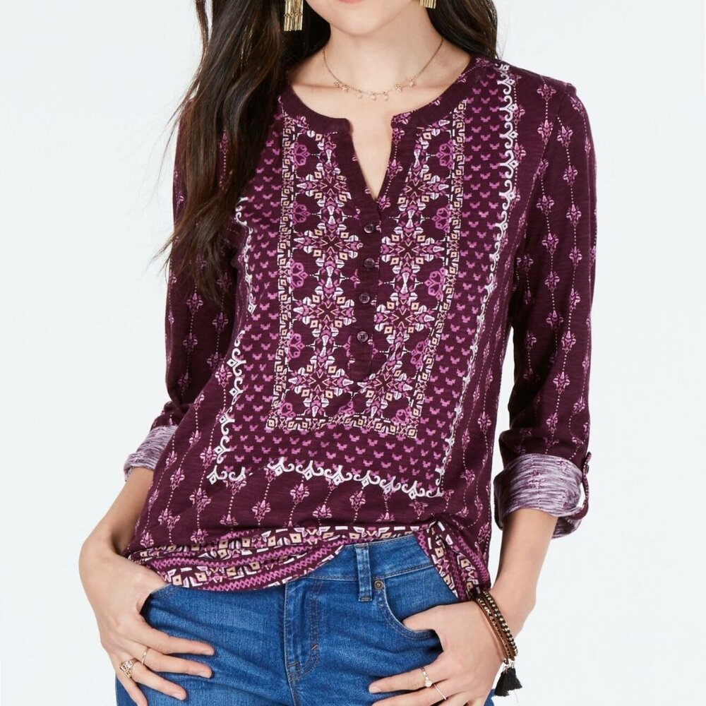 EXCELLENT CONDITION WOMEN CUTE STYLE&CO BURGUNDY BOHO HENLEY SZ PM